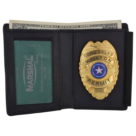 POLICE ID BADGE HOLDER SHIELD BADGE BIFOLD NEW BLACK GENUINE LEATHER ...