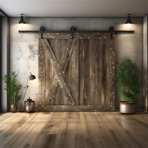 Premium Photo | Background Sliding Barn Door Wall With Barn Door Track Lights Rustic an creative ...