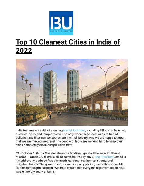 PPT Top 10 Cleanest Cities In India Of 2022 PowerPoint Presentation