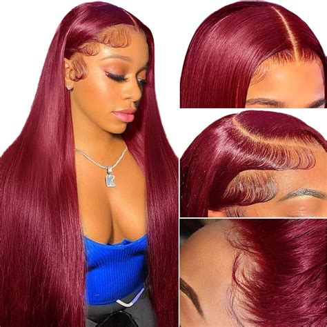 Msdanna 200 Density 99j Burgundy Lace Front Wigs Human Hair 30inch Hd 13x4