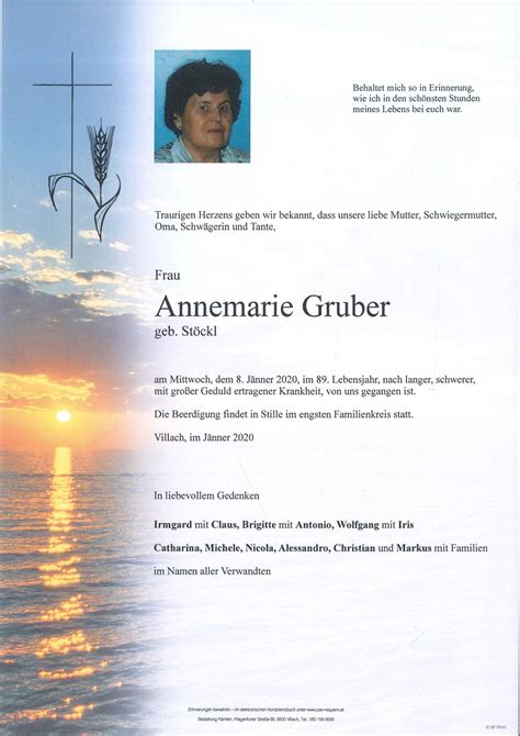 Parte für Annemarie Gruber pax requiem