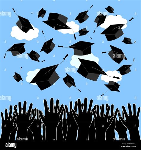 Graduate Hands Silhouettes Throwing Up Graduation Hats Graduation Ceremony Background