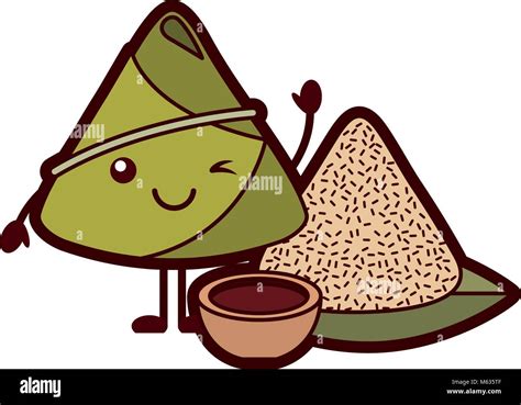 Kawaii Rice Dumpling With Sauce Cartoon Stock Vector Image Art Alamy