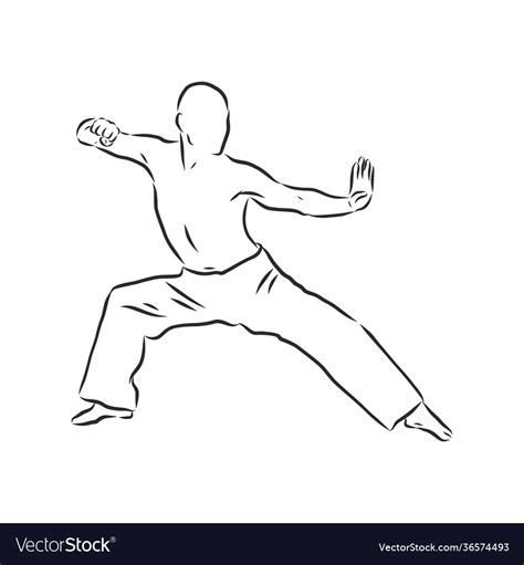 Kung Fu Chinese Sketches In A Simple Contours Vector Image