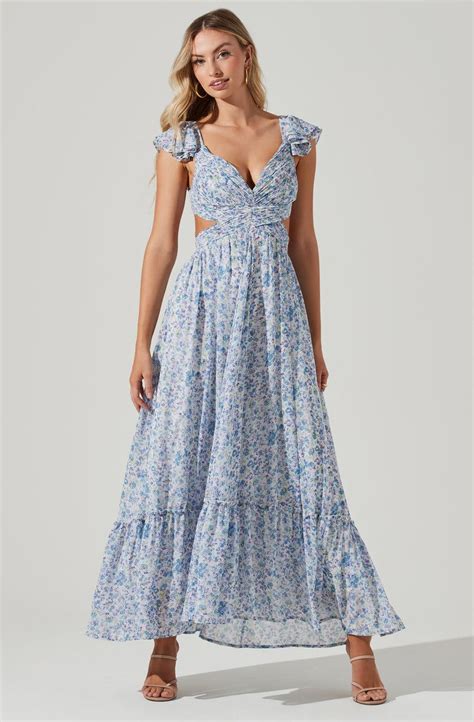 Short Sleeve Cinched Bust Midi Dress Astr The Label Maxi Dress Maxi Dress Blue Floral Blue