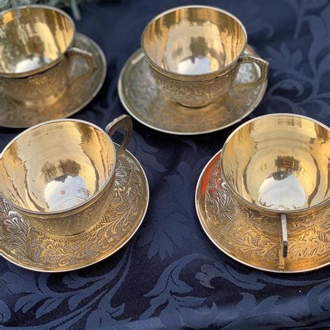 Tea Set One Cup and Saucer Brass Tea Cup Set Authentic Tea | Etsy