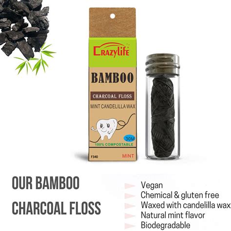 2 Pack Bamboo Charcoal Dental Floss With Refillable Glass Container