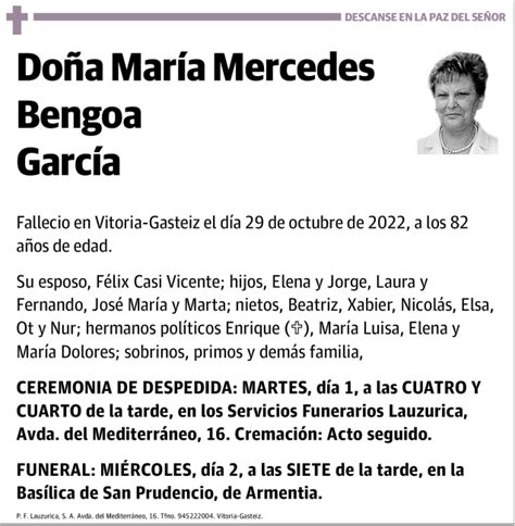 María Mercedes Bengoa García Esquela Necrológica El Correo