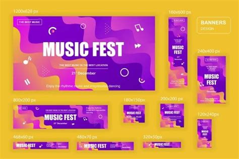 Music Fest Web Banners Different Sizes For Mobile And Social Networks