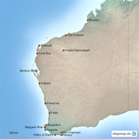 StepMap Westküste Landkarte für Australien