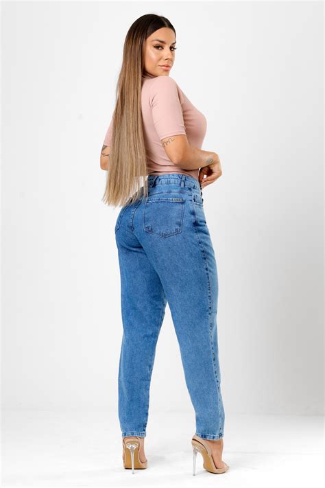 CALCA JEANS MOM MODELADORA DE CINTURA ALTA AZUL ESCURO Atacado