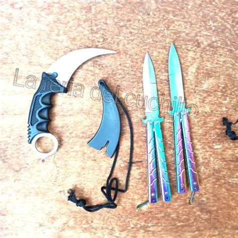 Cuchillo Karambit Táctico 2 Navajas Mariposas Tornasol Pro Cuotas