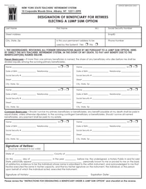 Fillable Online Nystrs Designation Of Beneficiary For Retirees Electing