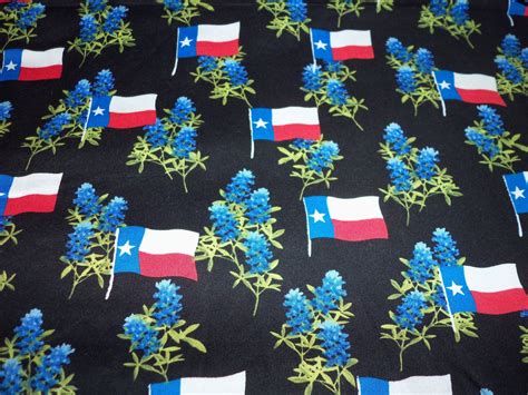 Bluebonnets Fabric Texas State Flower With Texas Flag New By The Fat