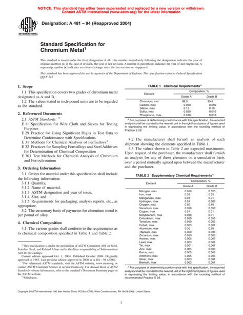 ASTM A481 94 2004 Standard Specification For Chromium Metal