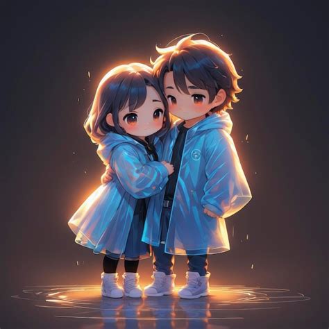 anime chibi couple hugging