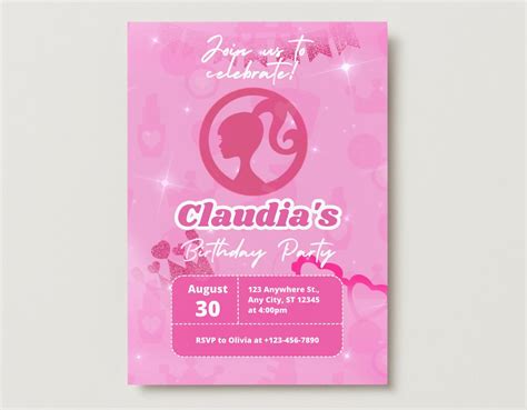 Birthday Invitations-birthday Invitations-digital Downloads-barbie ...