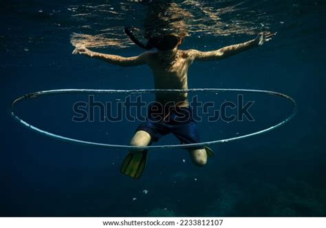 Unrecognizable Shirtless Diver Snorkeling Mask Flippers Stock Photo