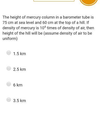 The Height Of Mercury Column In A Barometer Tube Is Physics