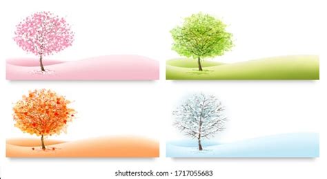 Four Nature Backgrounds Stylized Trees Representing Stock Vector