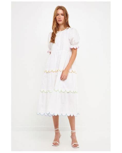 English Factory Contrast Scallop Edge Midi Dress In White Lyst