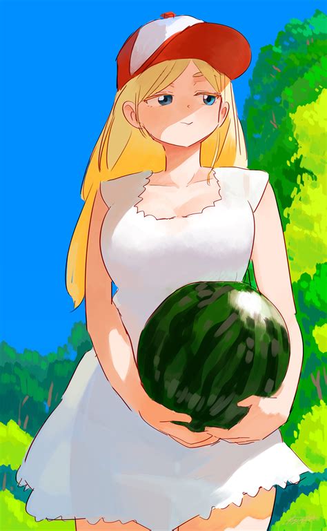 Safebooru Girl Absurdres Bare Shoulders Baseball Cap Blonde Hair Blue Eyes Blue Sky Closed