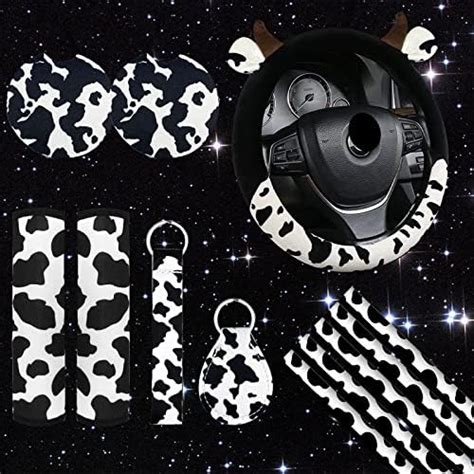 Dtesl 17 Pieces Cow Print Car Accessoriescow Steering