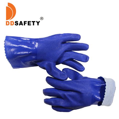 Blue PVC Chemical Resistant Gloves Heavy Duty Rubber Waterproof Gloves