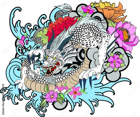 Japanese Dragon Tattoo Vector And Hand Drawn Illustration Hand Drawn