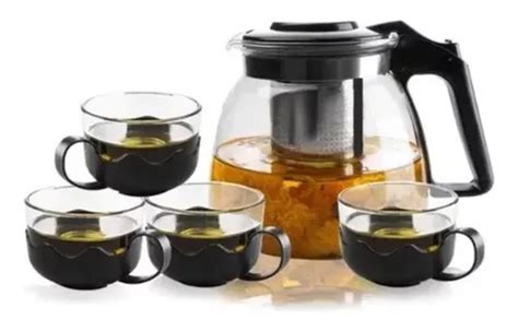 Tetera Con Infusor 1 Litro Y 4 Tazas De Vidrio Para Té De Cocina