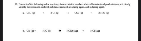 Solved 10. For each of the following redox reactions, show | Chegg.com 