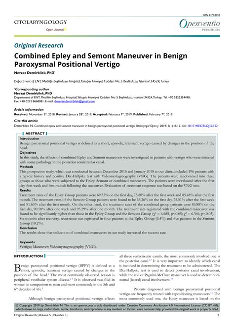 (PDF) Combined Epley and Semont Maneuver in Benign Paroxysmal ...