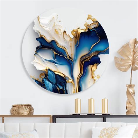 Mercer41 Abstract Geode Gold And Blue Marble Shape Iii On Metal Circle