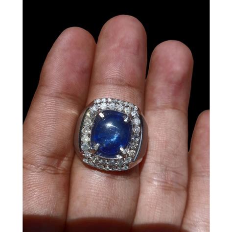 Jual Cincin Berlian Pria Mata Utama Natural Blue Safir Super High