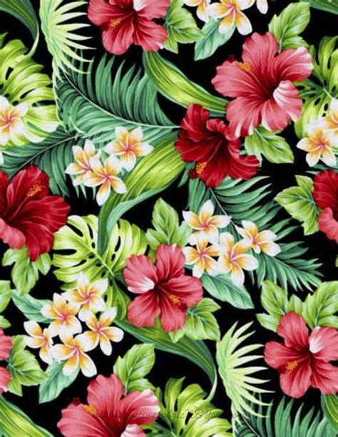 Hawaiian Bright Floral Fabric Red Hibiscus Plumeria Monstera Tropical