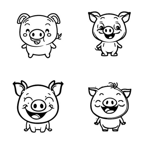 Premium Vector Set Of Cute Cartoon Pig Character Outline Icon Vector