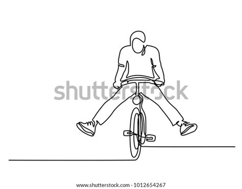 Continuous Line Drawing Man On Bicycle Stock Vector Royalty Free