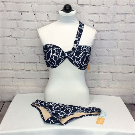 Kona Sol Swim Kona Sol Bikini Womens Sz Lg Piece Bathing Suit Navy White Floral Swirl Nwt