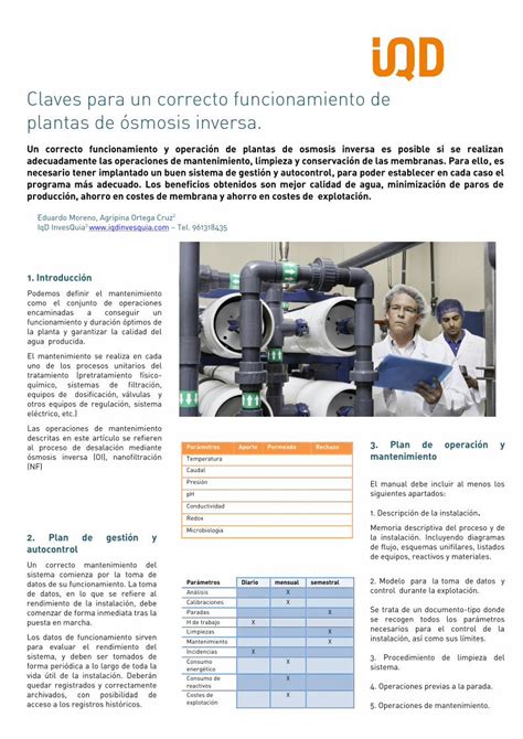 Pdf Claves Para Un Correcto Funcionamiento De Plantas De Smosis