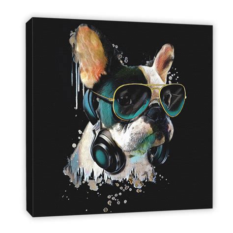 Картина на холсте с подрамником, 60х60 см, "Французкий бульдог в очках ...