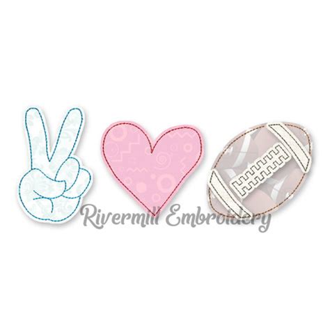 Raggy Applique Peace Love Football Machine Embroidery Design