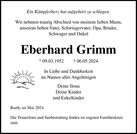 Traueranzeigen Von Eberhard Grimm Trauer Anzeigen De