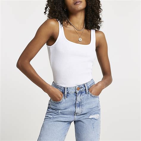 White Square Neck Fitted Vest Top River Island