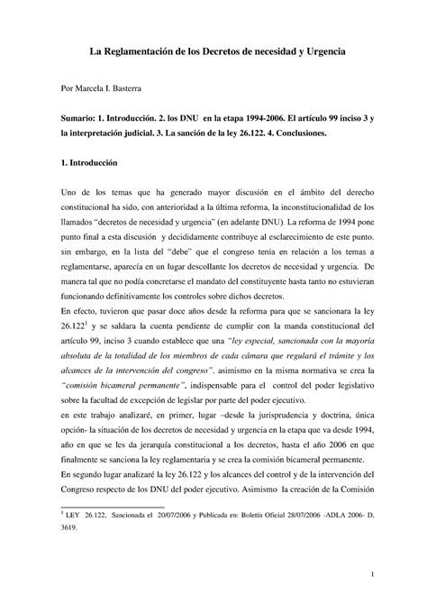 La Reglamentación De Los Decretos De Necesidad Y Urgencia La