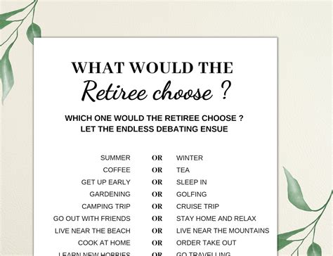 Retirement Party Games Printable Would They Rather Game Coworker