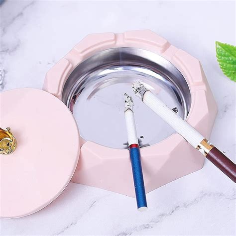 Pink Crown Stainless Steel Ashtray With Lids Cigarettes Ashtray For