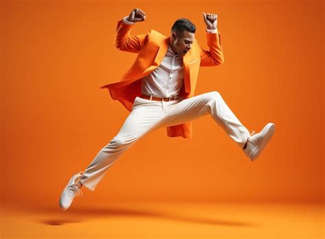 Premium Photo Jump Man Fashion Orange