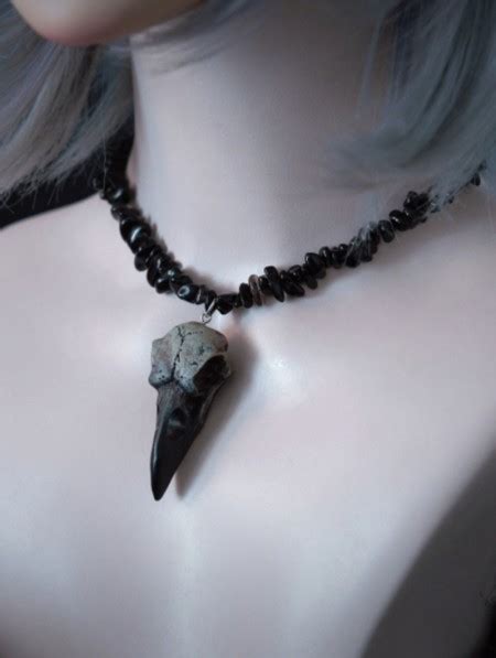 Black Gothic Irregular Beaded Bird Skull Pendant Necklace