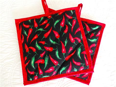 Chili Pepper Pot Holders Set Chili Hot Pads Chili Pepper Hot Pads Set Southwest Pepper Hot