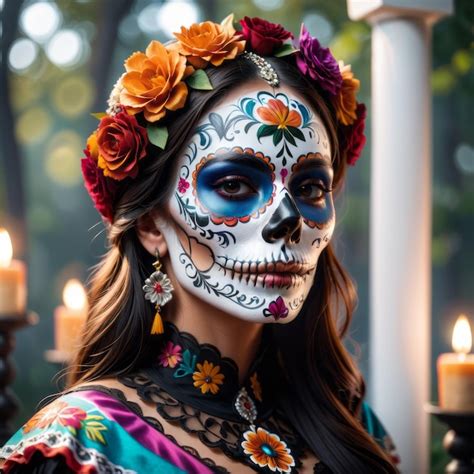 Portrait Of Day Of The Dead Catrina Mexican Celebration With Skull